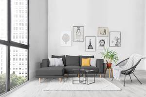 Modulares Sofa Donna Grau - Massivholz - Textil - 156 x 88 x 247 cm
