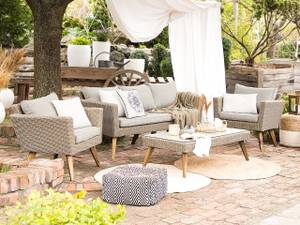 Lounge Set VITTORIA 4-tlg Beige - Blau - Braun - Grau - Polyrattan - 180 x 70 x 70 cm