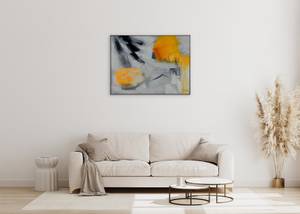 Tableau peint à la main Flaming Desire Gris - Orange - Bois massif - Textile - 102 x 77 x 5 cm