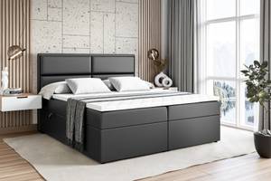 Boxspringbett GRATUN Hochglanz Schwarz - Breite: 200 cm - H3