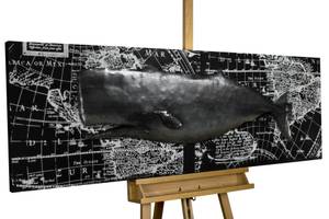 Metallbild Whale Watching Schwarz - Weiß - Metall - 144 x 44 x 6 cm