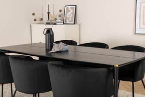 Pelle ensemble table, table noir et 6 Noir - Noir brillant