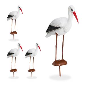 4 x Gartenfigur Storch Schwarz - Braun - Weiß - Kunststoff - 22 x 80 x 64 cm