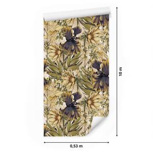 Papier Peint Feuilles Fleurs Vintage Beige - Noir - Vert - Mauve - Papier - Textile - 53 x 1000 x 1000 cm