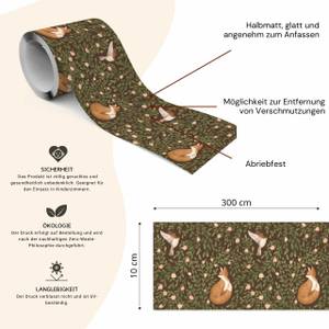 Bande Décorative RENARDS Oiseaux Plantes Beige - Marron - Vert - Papier - Textile - 10 x 300 x 300 cm