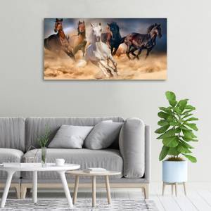 Wandbild Pferde im Galopp Braun - Textil - Holz teilmassiv - 100 x 50 x 4 cm