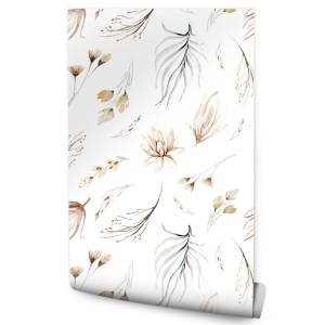 Tapete PFLANZEN Blumen Blätter Aquarell Beige - Braun - Grau - Grün - Weiß - Papier - Textil - 53 x 1000 x 1000 cm