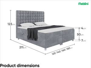 Boxspringbett Aston Grau - Breite: 180 cm - H3