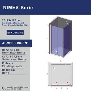 Eckdusche Drehfalttür NIMES 75 x 75 cm