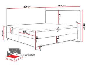 Boxspringbett Laro Cord Grau - Breite: 188 cm