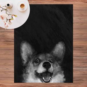 Illustration Hund Corgi Schwarz Weiß 75 x 100 cm