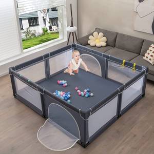Baby Laufstall mit 50 Spielbällen Grau - Kunststoff - 186 x 68 x 206 cm