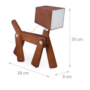 Lampe de chevet marron en forme de chien Marron - Blanc - Bois manufacturé - Matière plastique - 28 x 30 x 9 cm