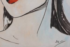 Tableau peint à la main Butterfly Eyes Noir - Blanc - Bois massif - Textile - 70 x 100 x 4 cm