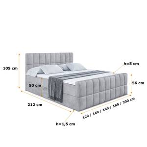 Boxspringbett MIAMI-Z Hellgrau - Breite: 180 cm - H3