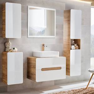 Badmöbel mit Waschtisch mit 80cm Spiegel Weiß - Holzwerkstoff - 180 x 200 x 46 cm