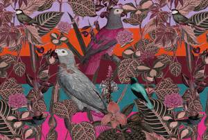 Fototapete Amazona 1 Walls by Patel Grau - Violett - Rot - Kunststoff - Textil - 400 x 270 x 0 cm