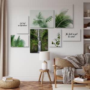 Set De Tableaux Plantes Cascade Citation Noir - Vert - Blanc - Textile - 110 x 80 x 80 cm