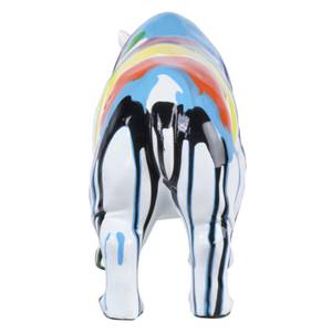 Statue rhinocéros multicolore H22cm Porcelaine - 20 x 17 x 9 cm