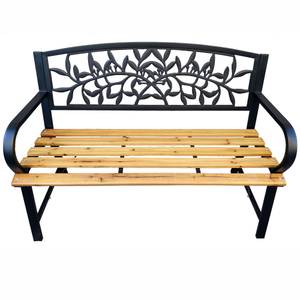 Banc de jardin REO Noir - Métal - Bois massif - 118 x 87 x 52 cm