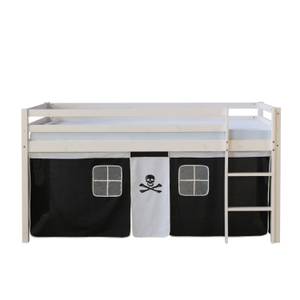 Lit mezzanine avec rideau 1455 Noir - Blanc - Sans sommier - Blanc - Avec rideau - Avec échelle - 96 x 110 cm