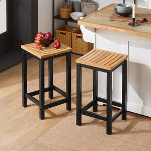 Lot de 2 Tabourets FST29-SCHx2 Noir - Marron - En partie en bois massif - 35 x 61 x 35 cm