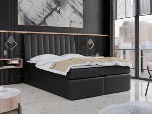 Boxspringbett mit Topper AMILA Hochglanz Schwarz - Breite: 140 cm - H4