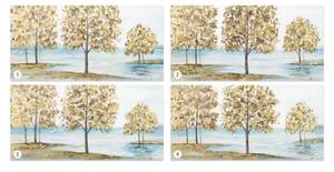 Tableau peint Golden Messengers Beige - Bois massif - Textile - 120 x 60 x 4 cm