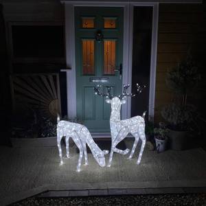 LED beleuchtete Rentiere - Reh & Hirsch Weiß - Metall - 30 x 59 x 59 cm