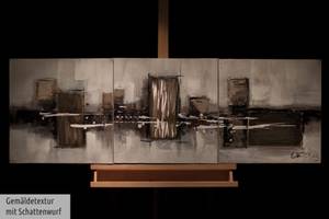 Bild handgemalt Bronzezeit Braun - Grau - Massivholz - Textil - 120 x 40 x 4 cm