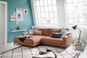 Ecksofa CARA Sofa Cord Braun - Ecke davorstehend links