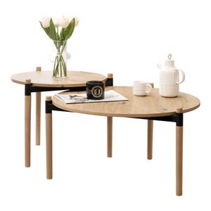 Table basse Kristinestad double plateau Beige - Bois massif - 50 x 42 x 50 cm