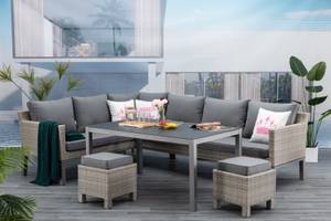 Dining Lounge Set Maya Alu / Polyrattan Grau - Metall - Polyrattan