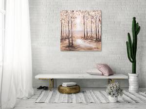 Tableau peint à la main Natural Paradise Beige - Bois massif - Textile - 80 x 80 x 4 cm