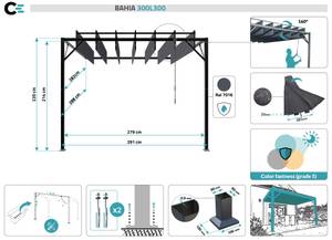 Pergola bioclimatique BAHIA adossée Gris - 291 x 291 cm