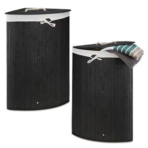 Lot de 2 paniers à linge bambou Noir - Blanc