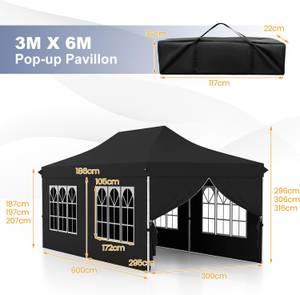 Faltpavillon ZB33675 Schwarz - Kunststoff - 300 x 316 x 600 cm