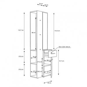 Meuble d'entrée miroir rangement - NINA Blanc - Bois manufacturé - 64 x 196 x 34 cm