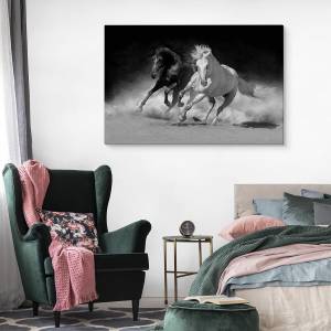 Leinwandbild Gallop Pferde Tiere Sand 3D 100 x 70 x 70 cm