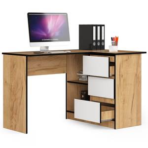 Bureau d'angle B16 droit CLP Imitation chêne marron-noir - Blanc