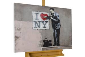 Acrylbild handgemalt Banksy's Diagnosis Beige - Massivholz - Textil - 100 x 75 x 4 cm
