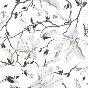 Papier Peint Brindilles FLEURS Magnolia Beige - Noir - Gris - Blanc - Papier - Textile - 53 x 1000 x 1000 cm