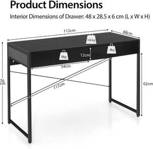 Computertisch mit 2 Schubladen Schwarz - Holzwerkstoff - 48 x 76 x 112 cm