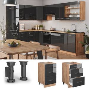 Meuble cuisine Fame-Line 38359 Anthracite brillant - Imitation chêne truffier de sonoma - 50 x 82 x 51 cm