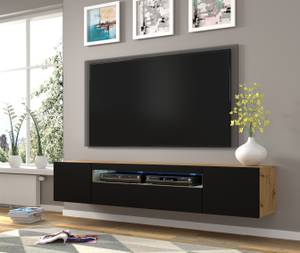 Meuble TV AURA LED 200x37x42 Noir - Chêne clair