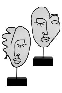 2tlg. Poly Skulptur Visione schwarz/weiß Schwarz - Weiß - Kunststoff - 19 x 37 x 7 cm