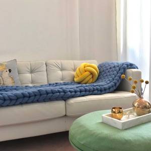 Wolldecke Cosima Chunky Knit L rauchblau 180 x 130 cm