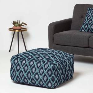 Pouf Tula mit 3D-Rautenmuster Blau - Textil - 55 x 30 x 55 cm