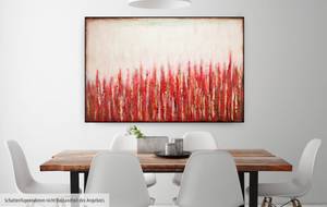 Tableau peint Crépitement chaud Beige - Rouge - Bois massif - Textile - 150 x 100 x 4 cm