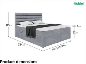 Boxspringbett Karim Grau - 180 x 234 cm - H4